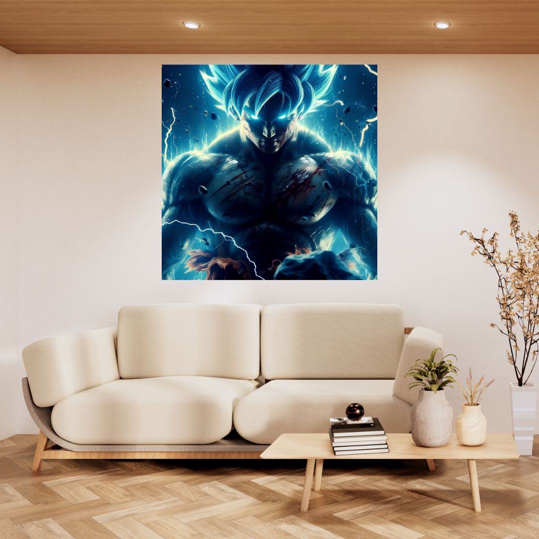 Metal Framed Picture - Blue Energy Warrior - Powerful Wall Decor Canvas 