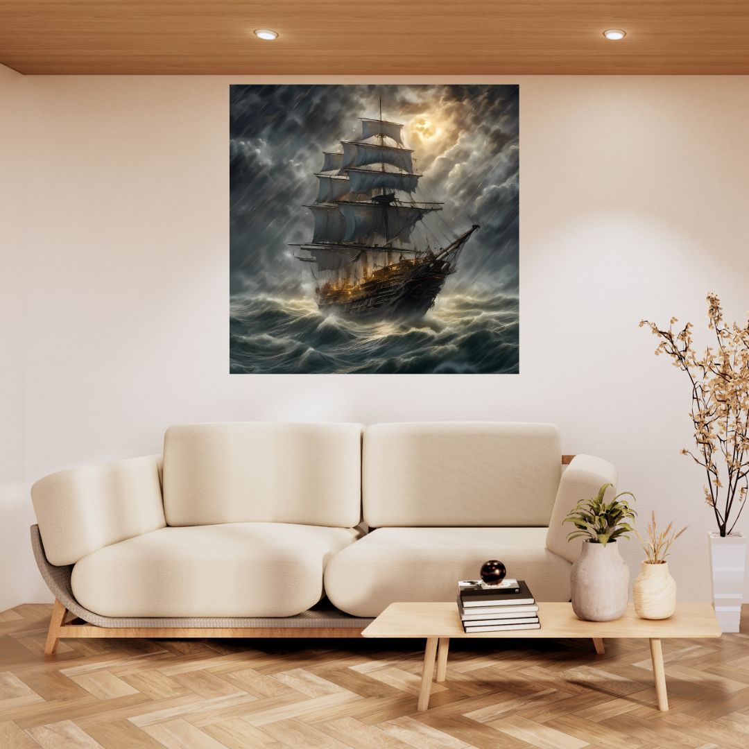 Poster Storm and Temerity: Pirate Ship in Rough Seas Canvas