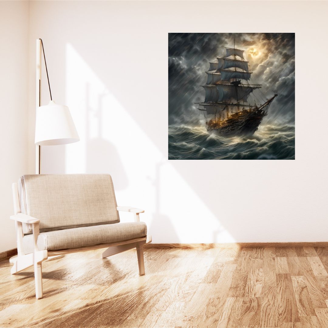 Poster Storm and Temerity: Pirate Ship in Rough Seas Canvas