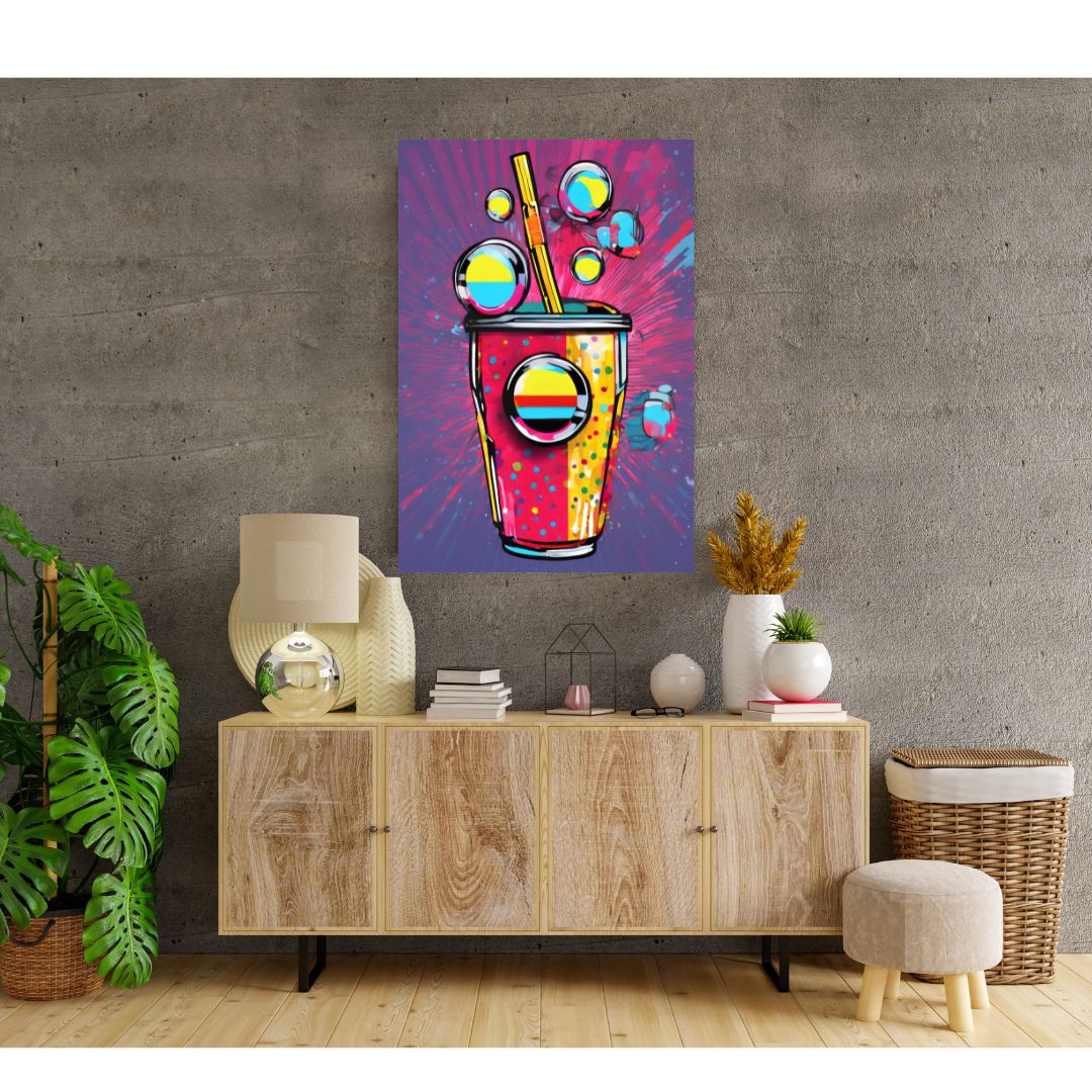 Pop Art Flavor Explosion Poster: Vibrant Drink Canvas