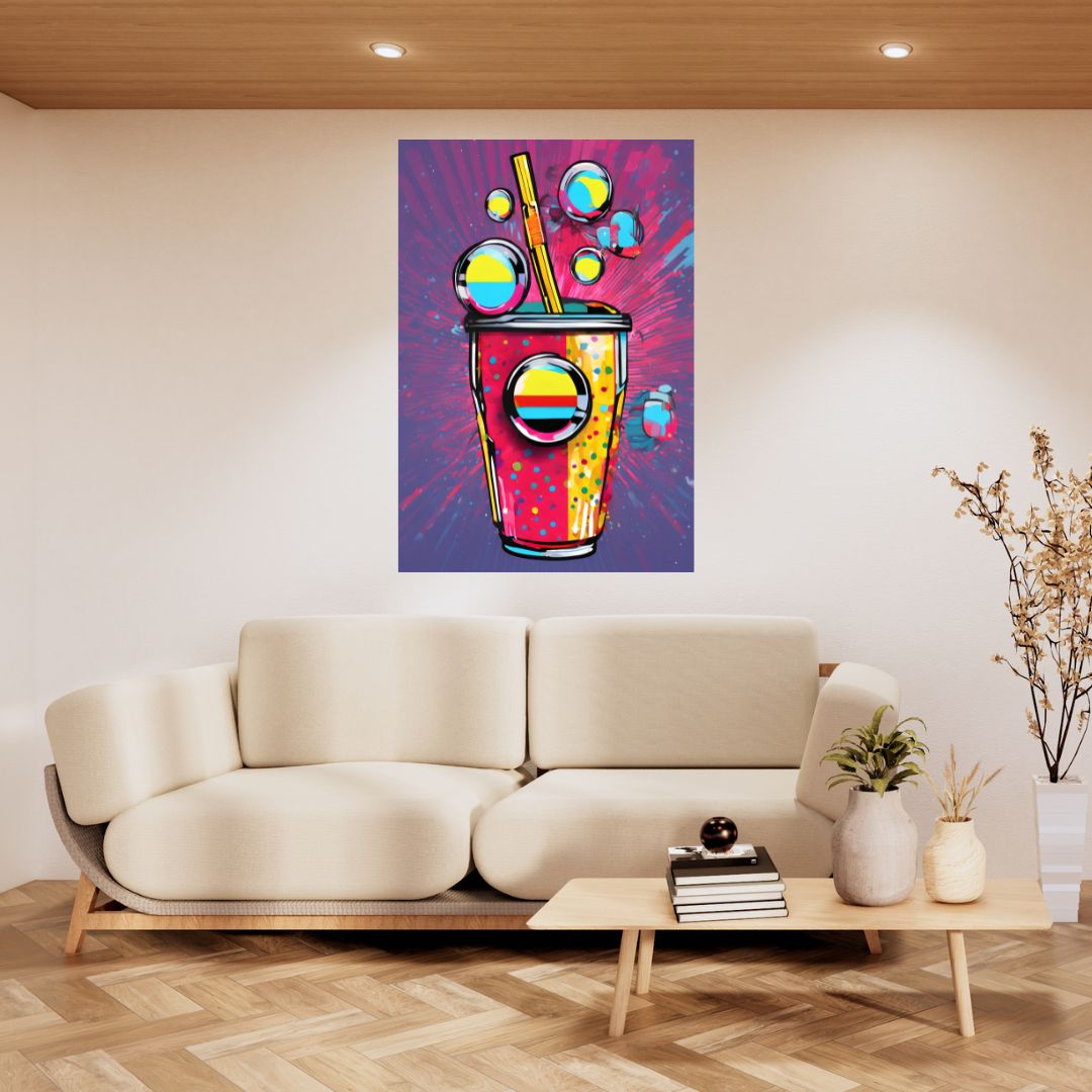 Pop Art Flavor Explosion Poster: Vibrant Drink Canvas