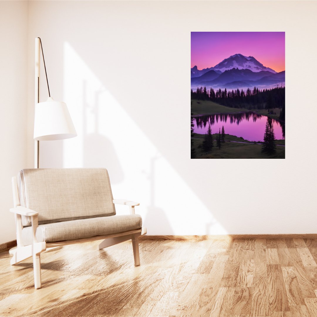 Poster Crépuscule Mauve - Tableau Réflexion Alpine Sereine