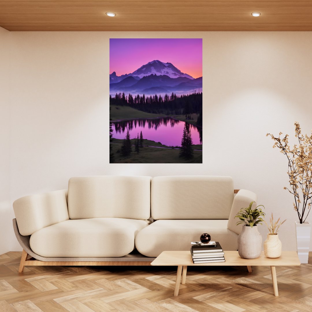 Poster Crépuscule Mauve - Tableau Réflexion Alpine Sereine