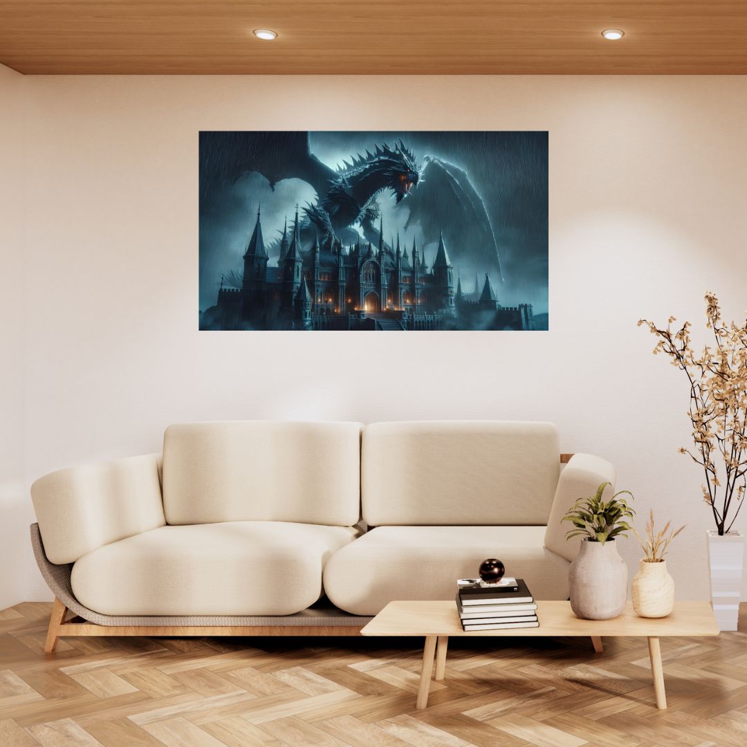 Poster Tempête Gothique: Le Dragon sur le Château