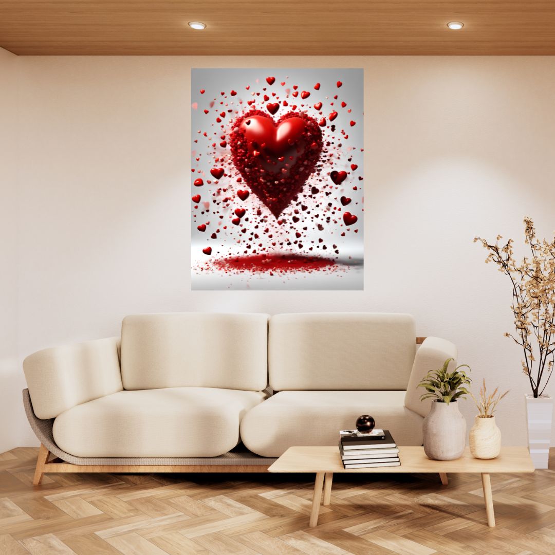 Póster Kakemono - Explosión de corazones rojos - Apasionado lienzo decorativo de pared 