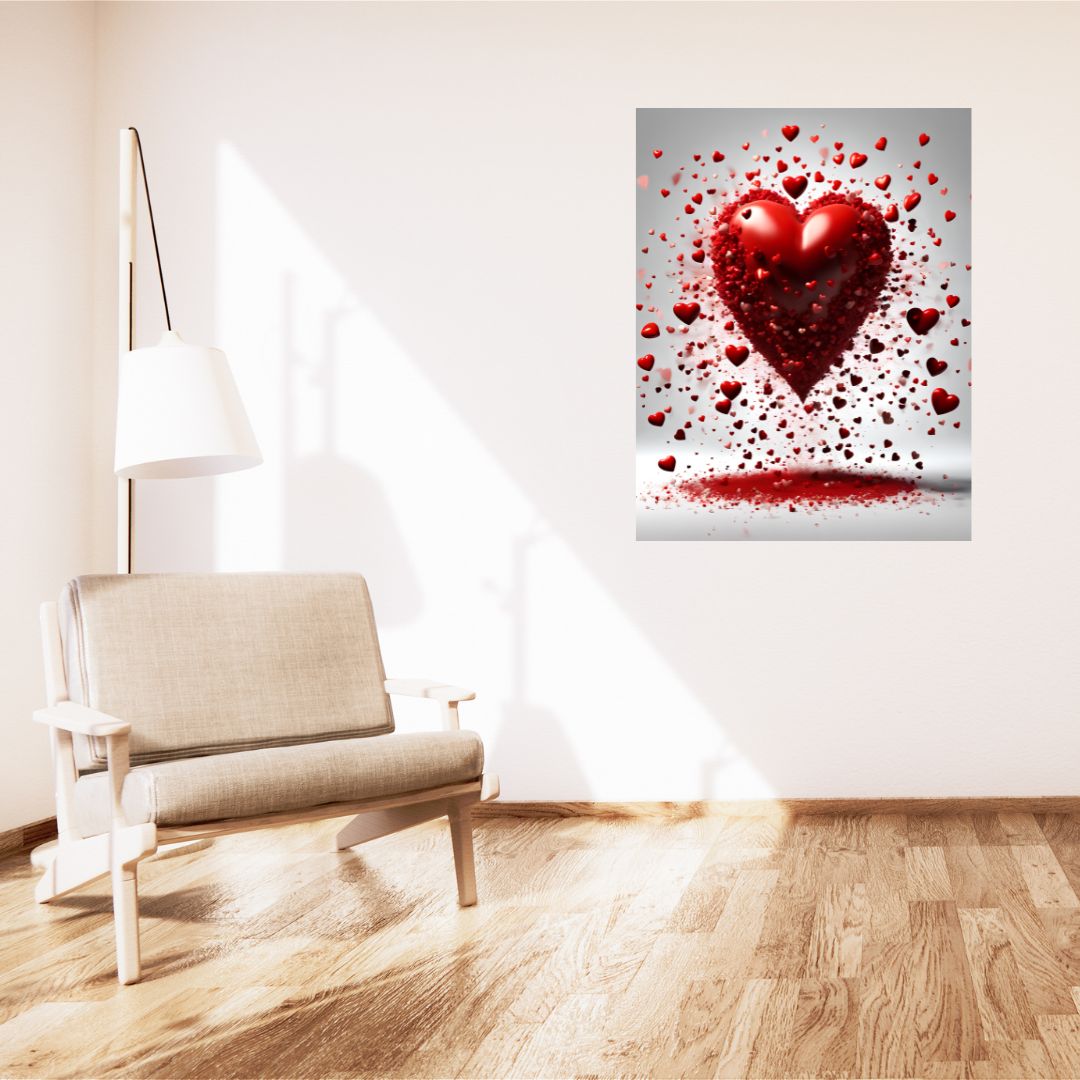 Póster Kakemono - Explosión de corazones rojos - Apasionado lienzo decorativo de pared 