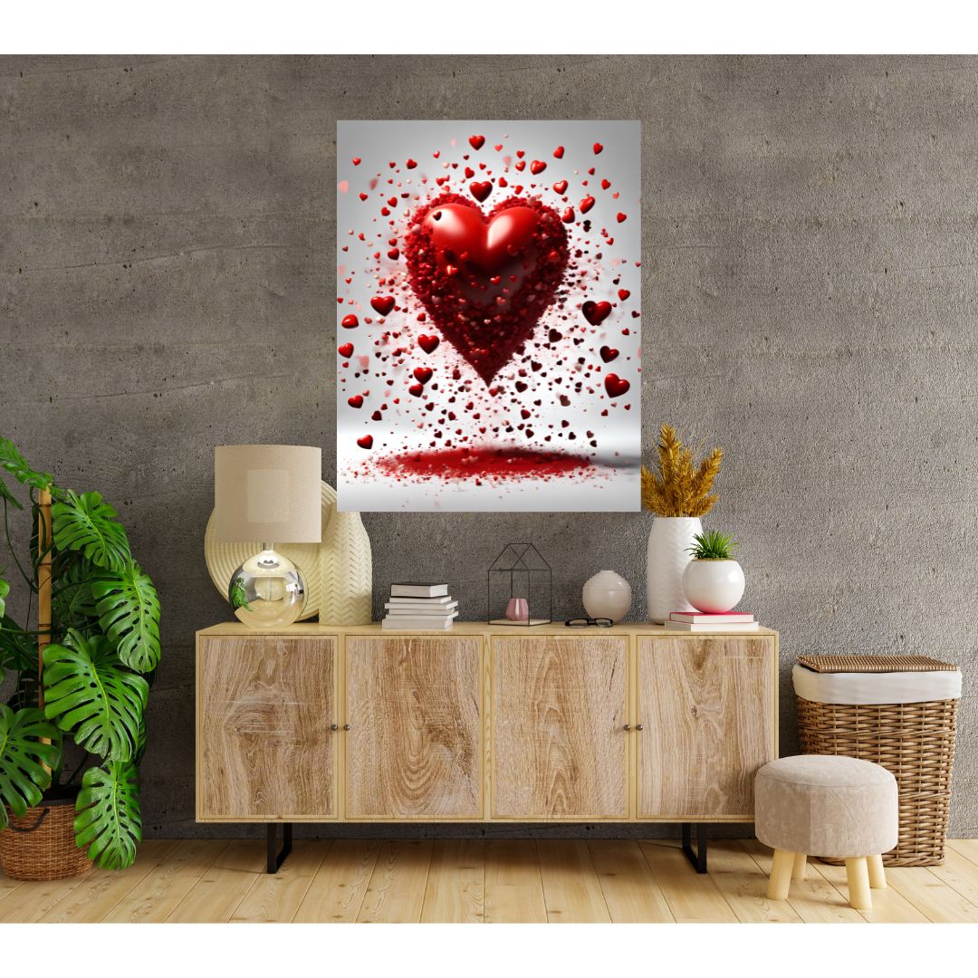 Kakemono Poster - Explosion of Red Hearts - Passionate Wall Decoration Canvas 