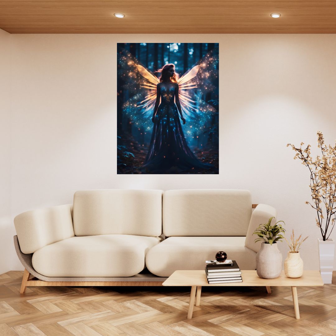 Mystical Evening Poster: Luminous Fairy Canvas in the Forest at Dusk