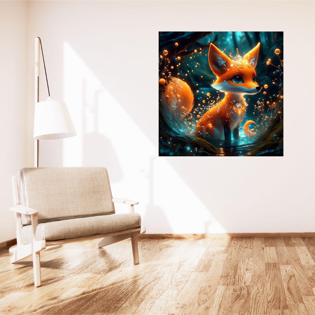 Enchanted Glow Poster: Glowing Fox Fairy Painting for Magical Wall Decoration