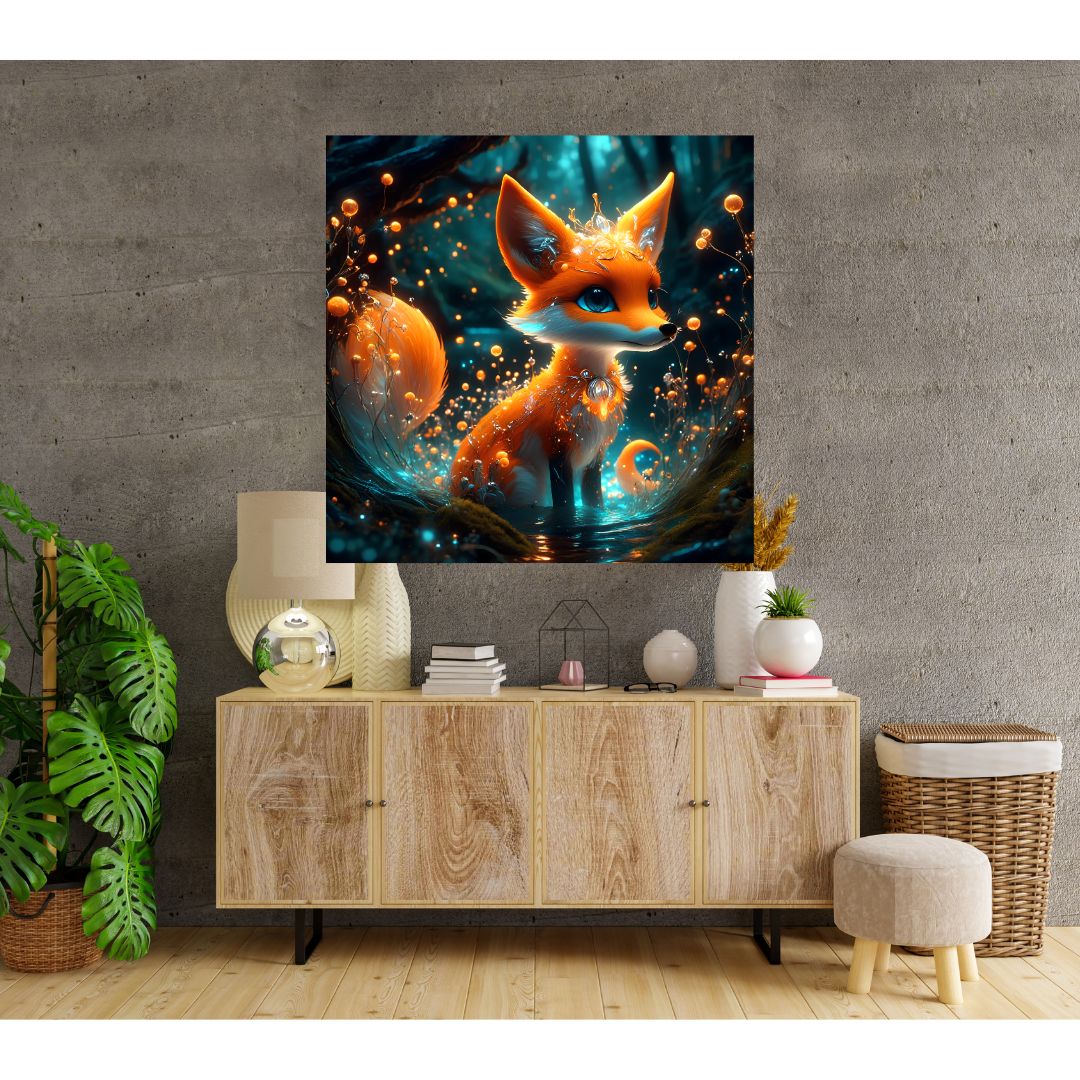 Enchanted Glow Poster: Glowing Fox Fairy Painting for Magical Wall Decoration