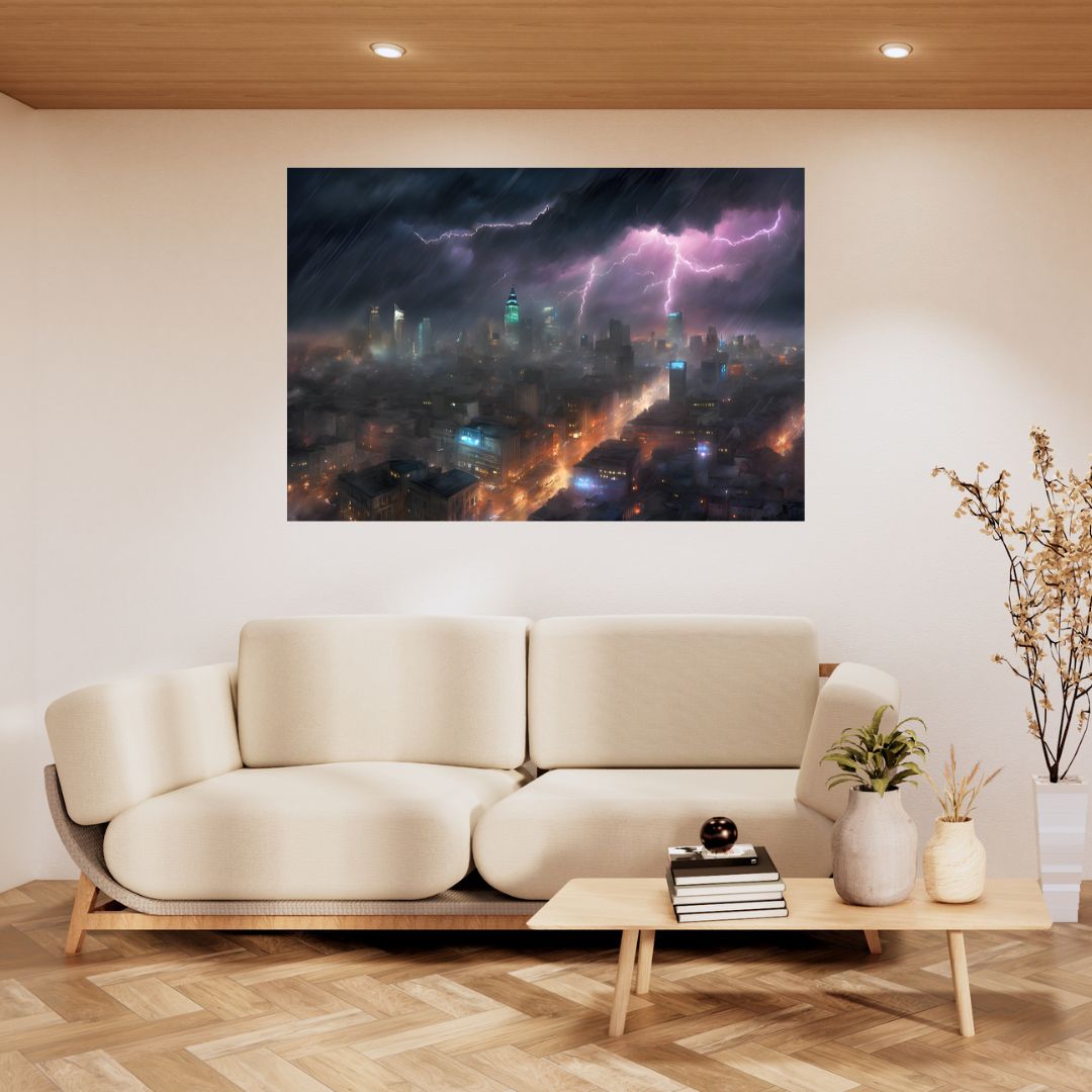 Urban Storm Poster: Electrical Flashes Over the Metropolis