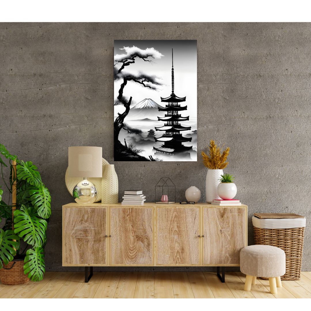 Poster of the Serenity Pagoda at Mount Fuji: Zen Painting