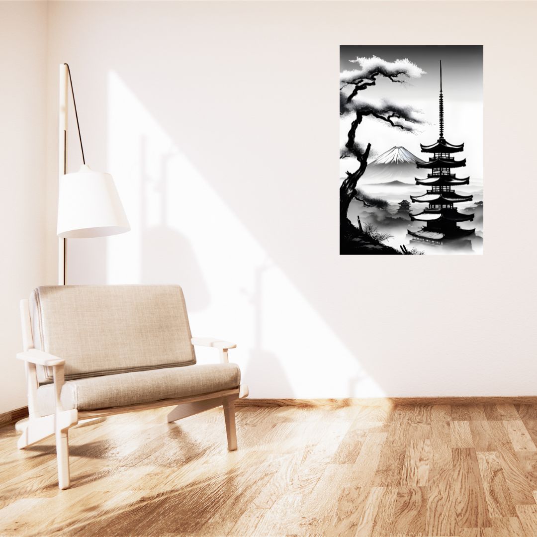 Poster of the Serenity Pagoda at Mount Fuji: Zen Painting