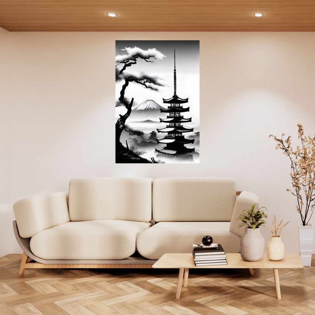 Poster of the Serenity Pagoda at Mount Fuji: Zen Painting