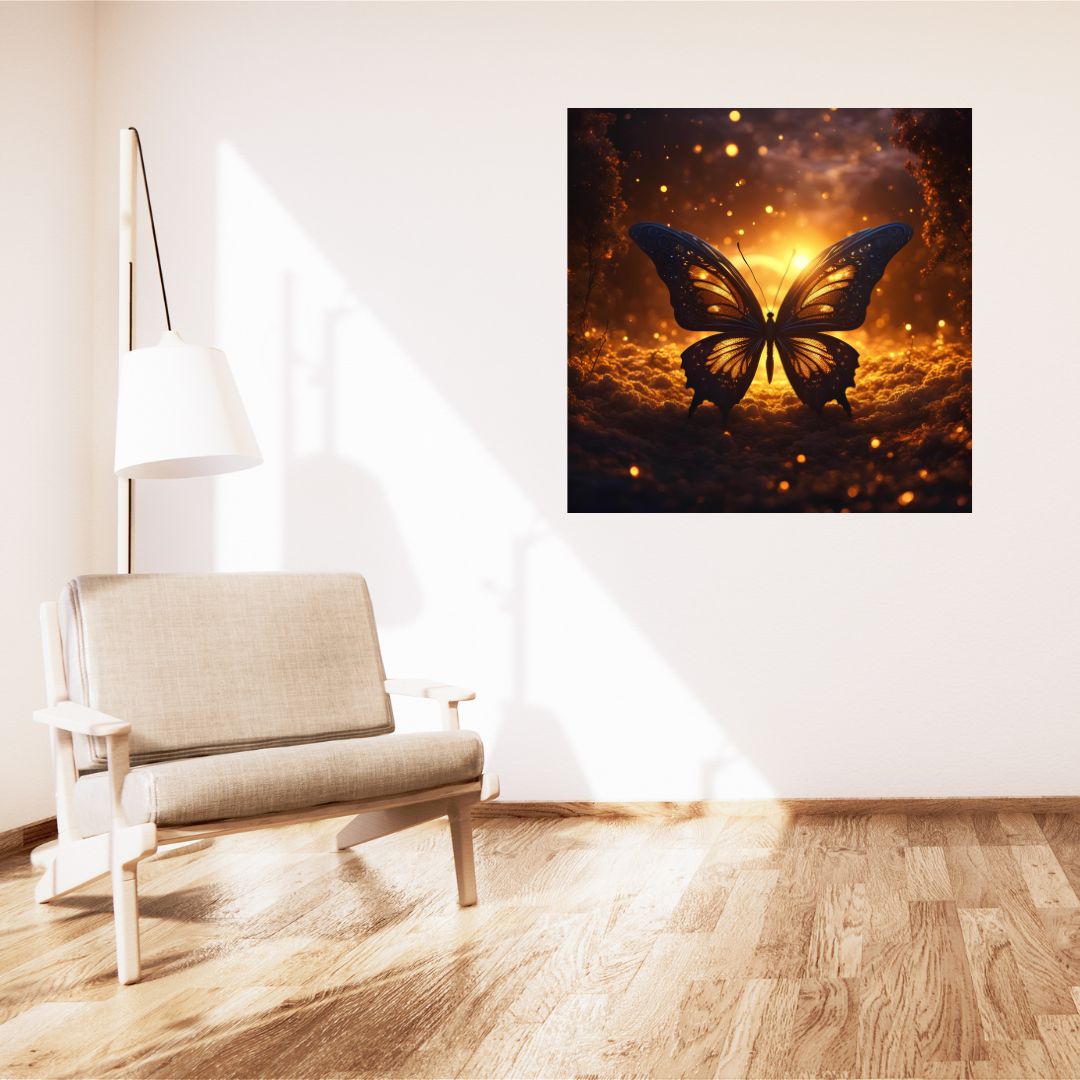 Poster Tableau Éclat Enchanté : Papillon Mystique sous une Lumière Féerique