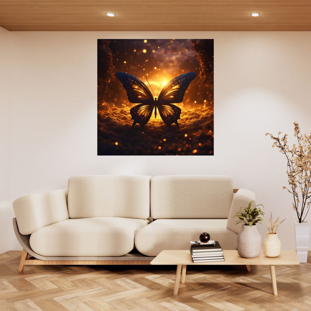 Poster Tableau Éclat Enchanté : Papillon Mystique sous une Lumière Féerique