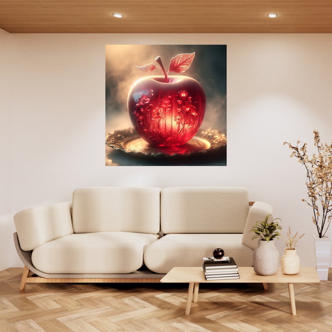 Póster Kakemono - Manzana roja floral - Elegante cuadro decorativo de pared 