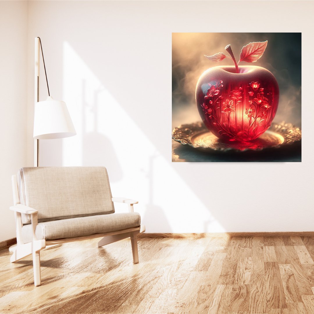 Póster Kakemono - Manzana roja floral - Elegante cuadro decorativo de pared 