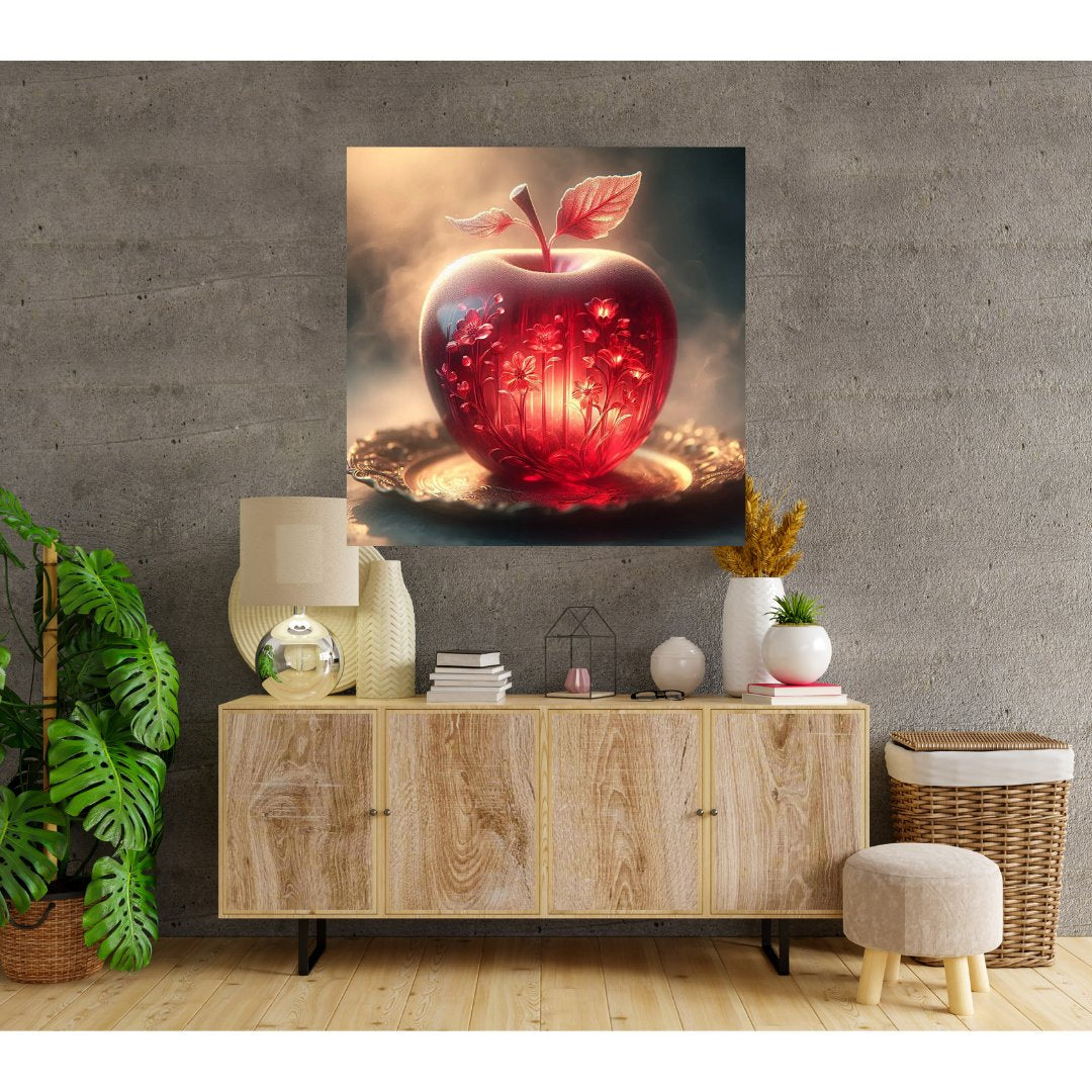 Poster Kakemono - Pomme rouge florale - Toile décoration murale élégante