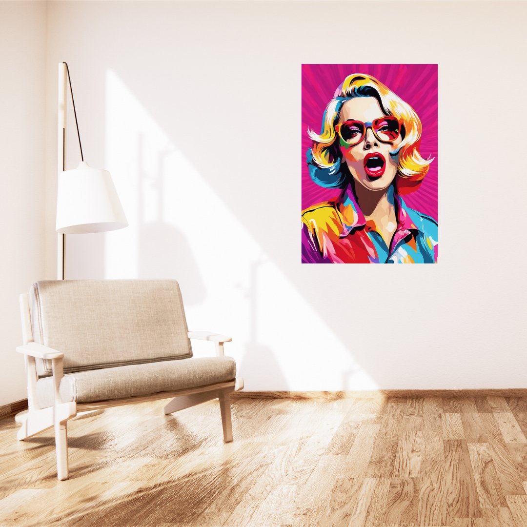 Poster Toile Pop Art Femme - Explosion de Couleurs Vintage