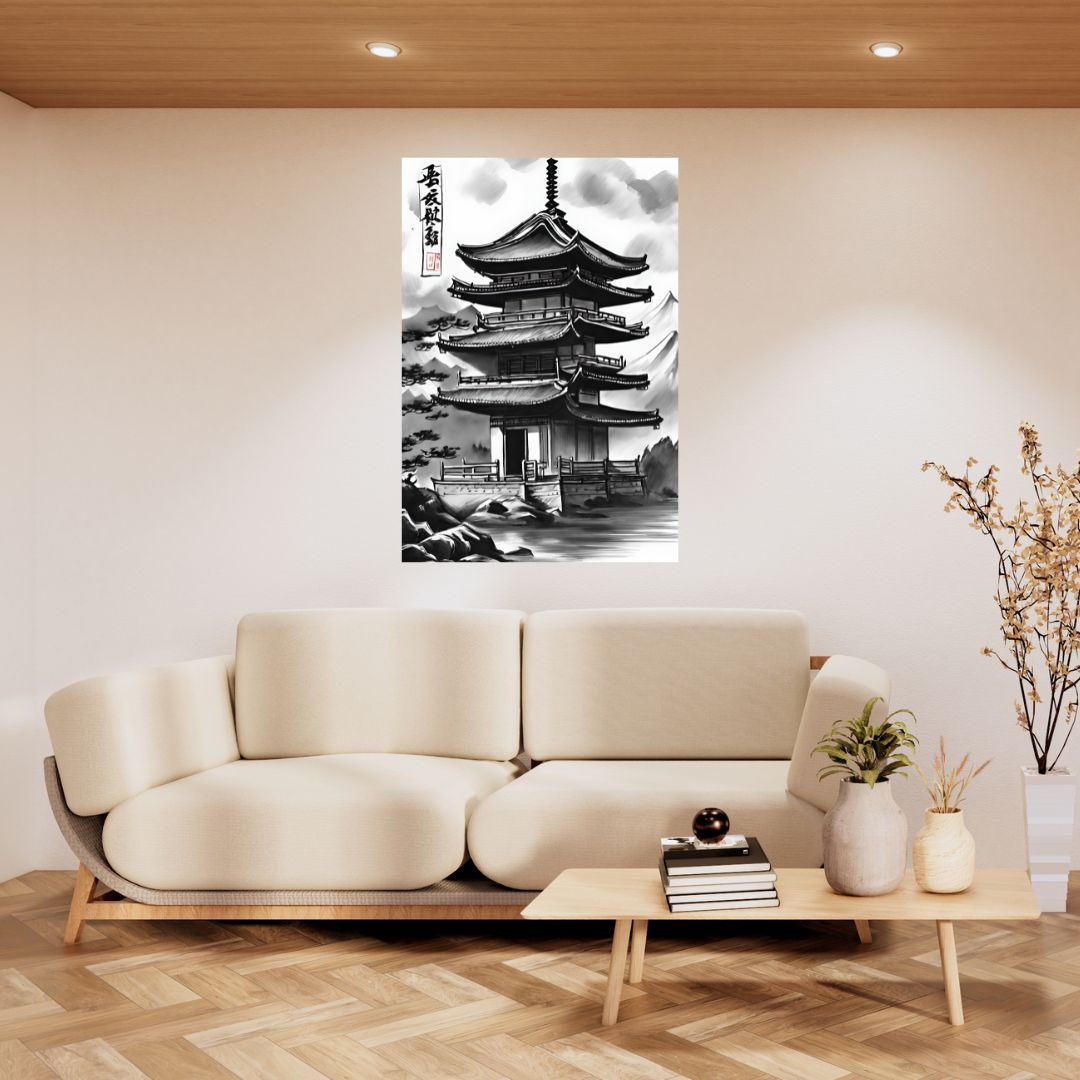 Póster Millennium Serenity: lienzo de pagoda tradicional china