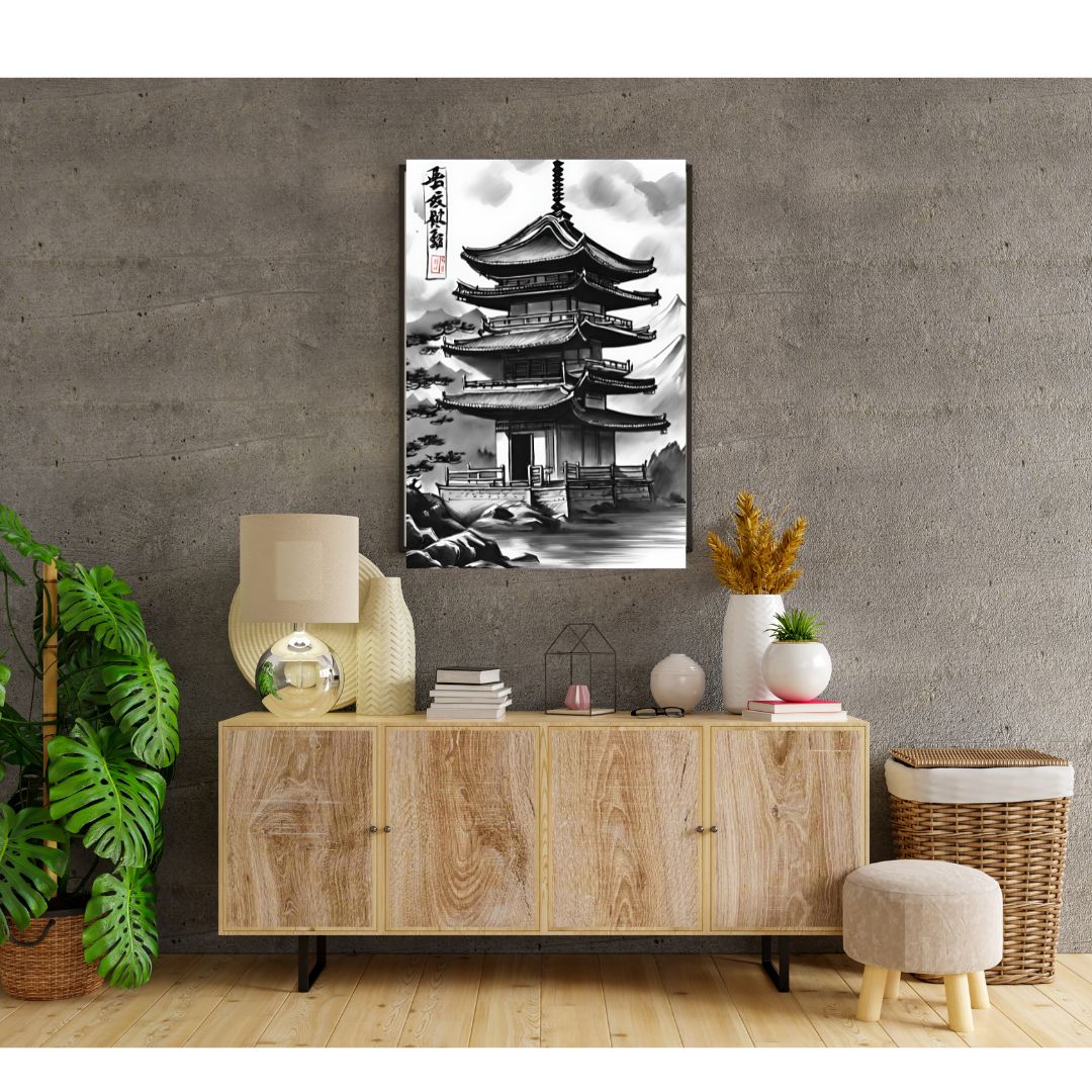 Póster Millennium Serenity: lienzo de pagoda tradicional china