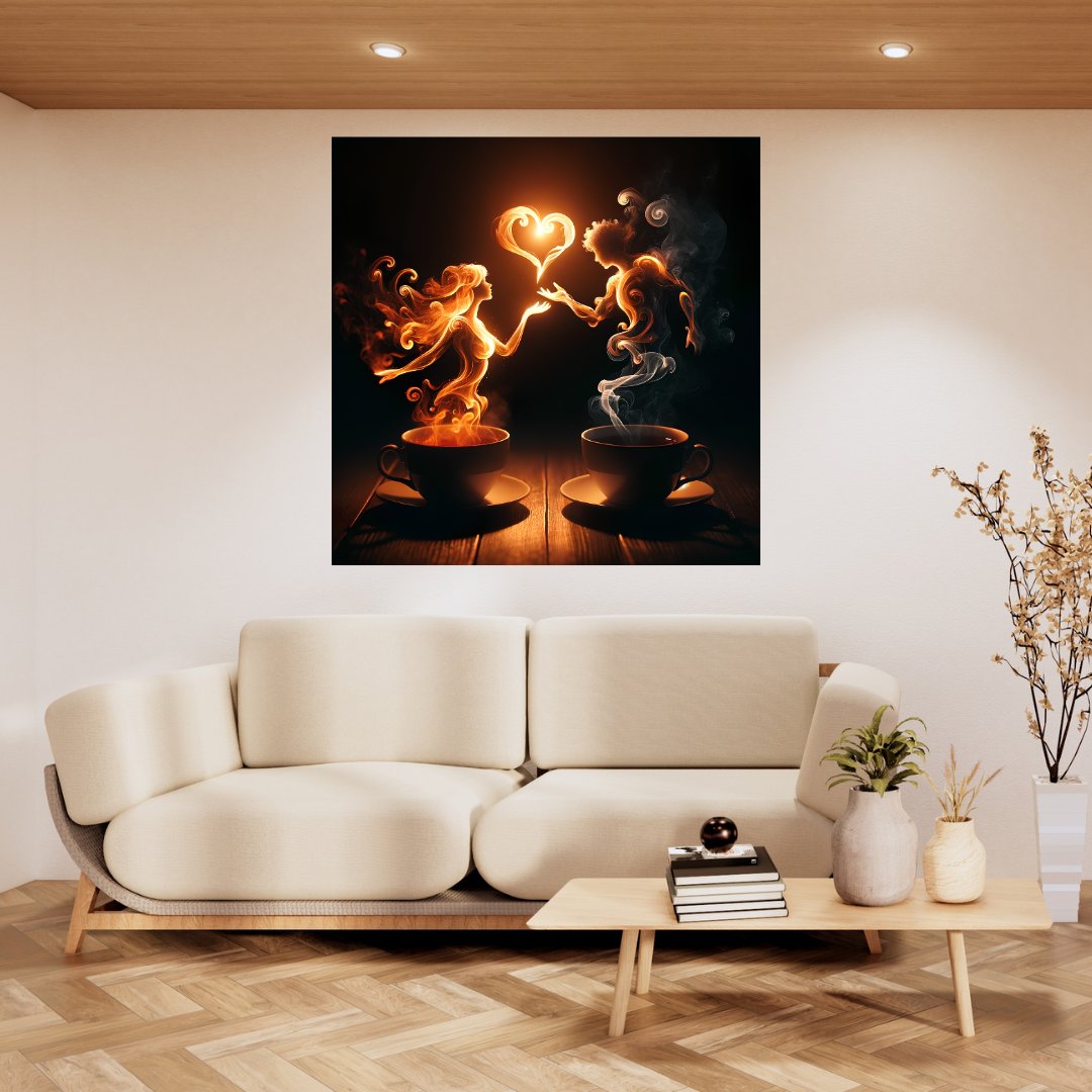 Póster Kakemono - Figuras enamoradas de humo - Romántica decoración de pared en lienzo 