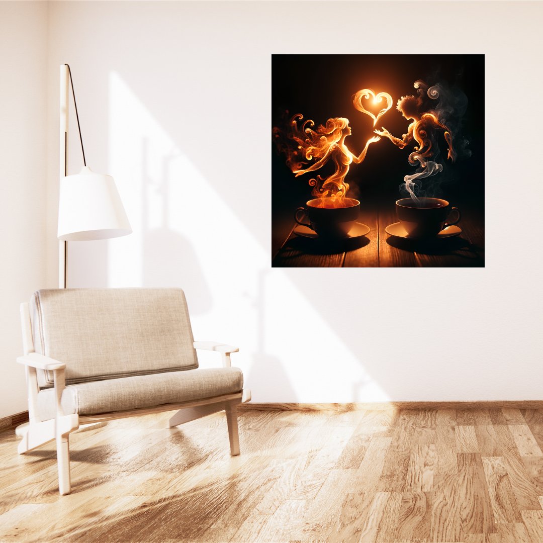 Póster Kakemono - Figuras enamoradas de humo - Romántica decoración de pared en lienzo 