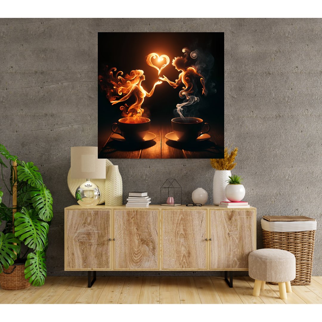 Póster Kakemono - Figuras enamoradas de humo - Romántica decoración de pared en lienzo 