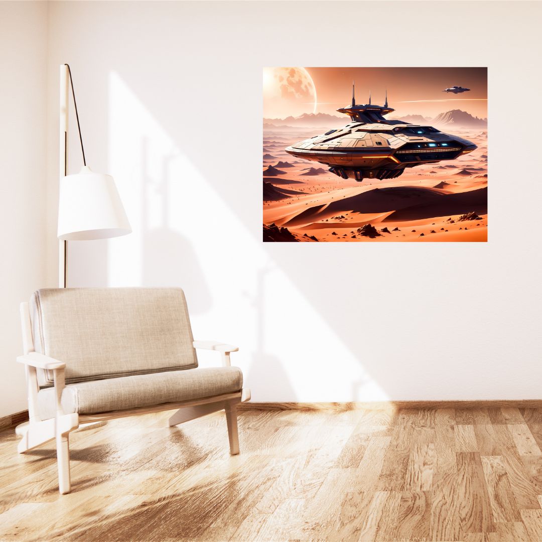 Poster Avant-Poste Intergalactique : Toile d'un Vaisseau Spatial sur Mars