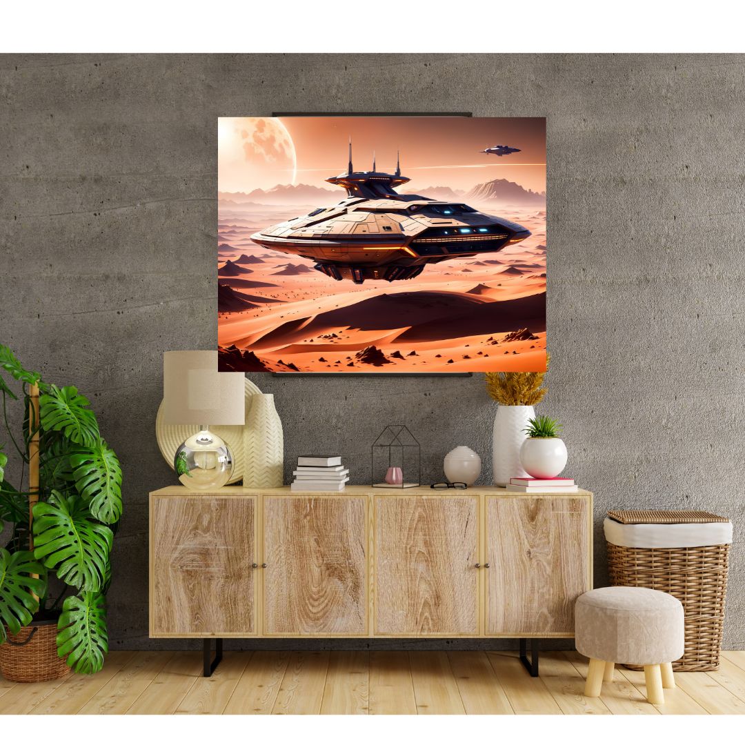 Intergalactic Outpost Poster: Spaceship on Mars Canvas