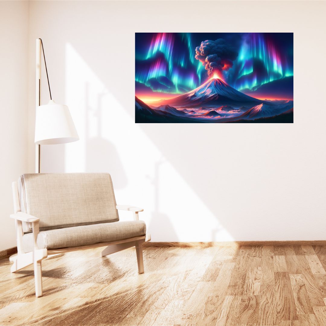 Poster Celestial Dance: Volcano and Aurora Borealis in Symphony