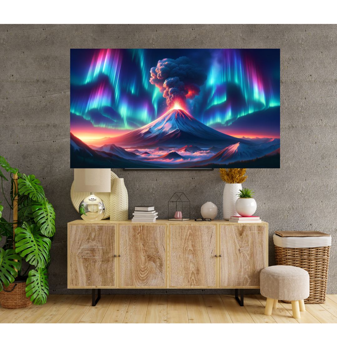 Poster Celestial Dance: Volcano and Aurora Borealis in Symphony