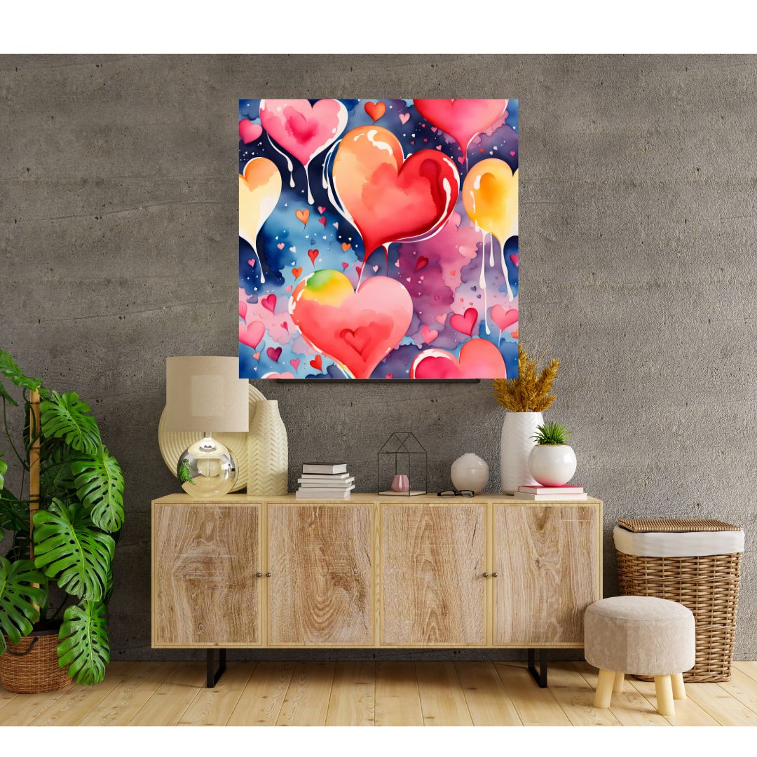 Poster Kakemono - Ballons cœurs multicolores - Toile décoration murale joyeuse