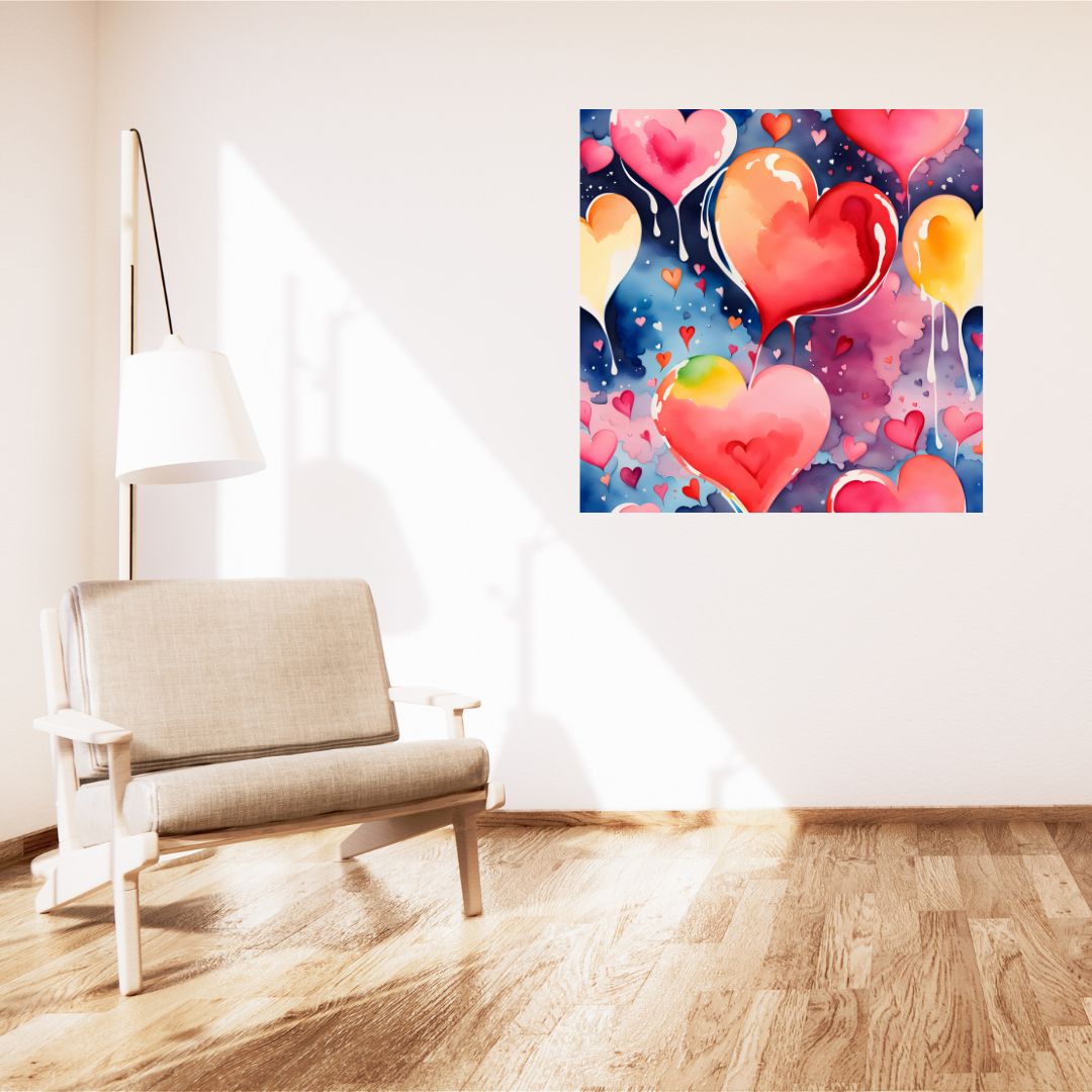 Poster Kakemono - Ballons cœurs multicolores - Toile décoration murale joyeuse