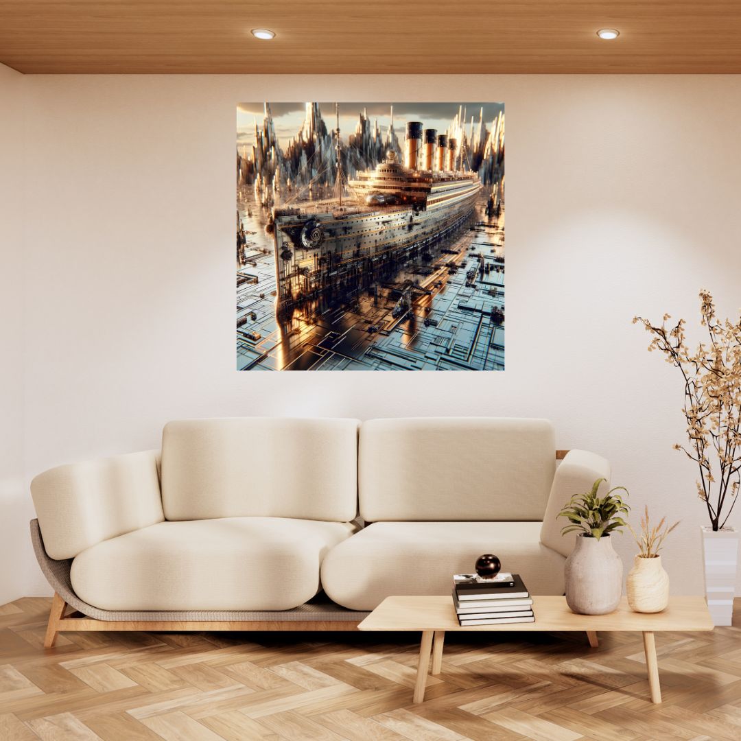 Modern Futuristic Ship Canvas Poster - Original Futuristic Painting 