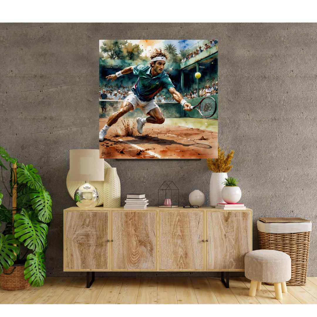 Sports Canvas Poster - Tennis Player in Action on Clay Court 