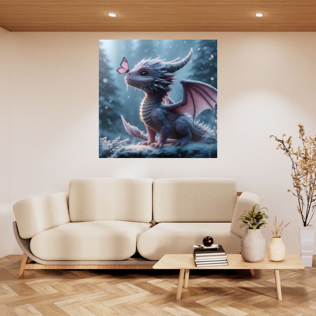 Poster Original Bébé Dragon Hivernal - Affiche Unique Déco Murale