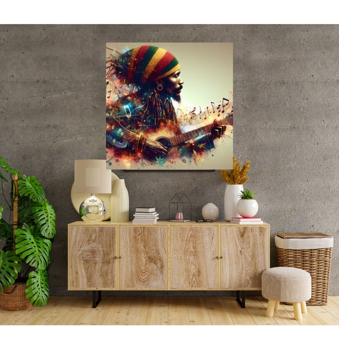 Poster Tableau Bob Marley Guitare - Décoration Murale Musique et Couleurs