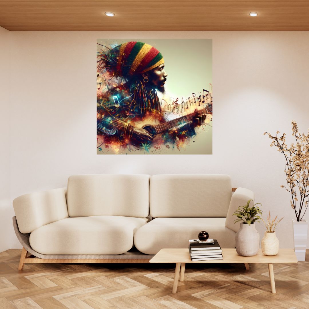 Poster Tableau Bob Marley Guitare - Décoration Murale Musique et Couleurs