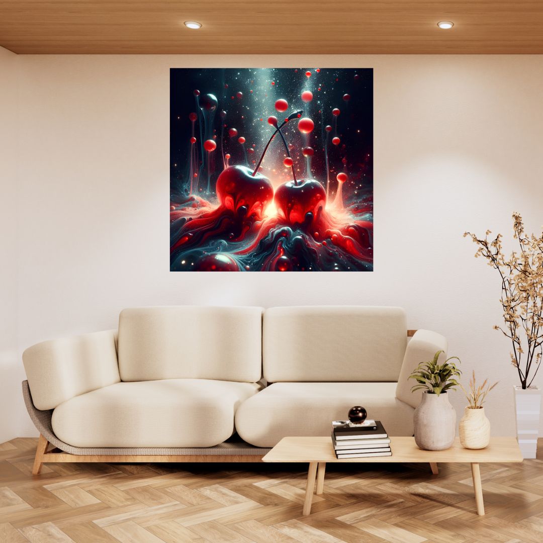 Dynamic Cherry Explosion Poster - Vibrant Wall Decor