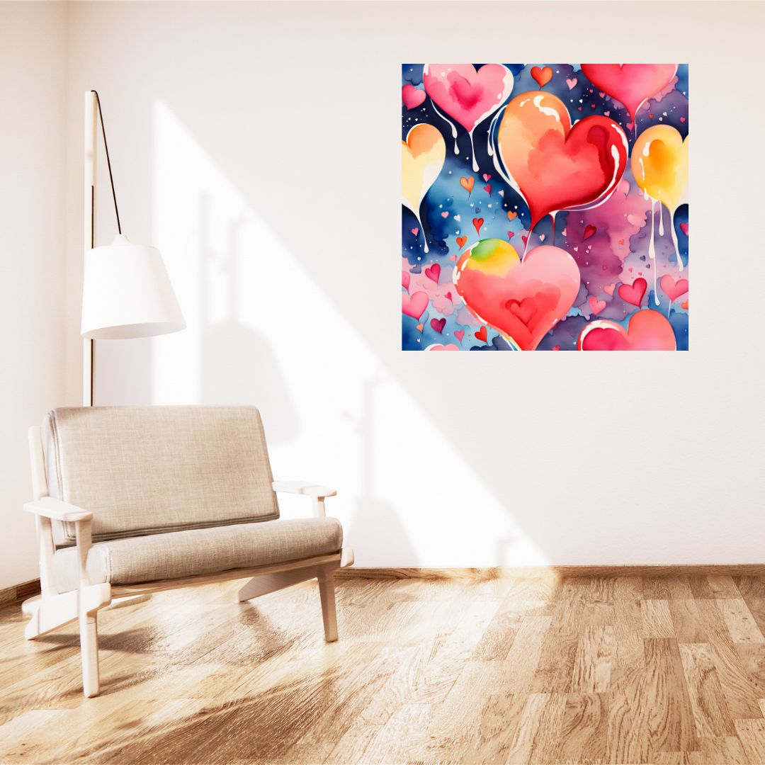 Póster en lienzo con corazones y globos rojos: pintura moderna para una decoración apasionada