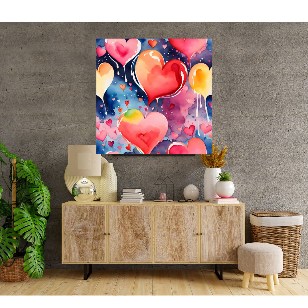 Póster en lienzo con corazones y globos rojos: pintura moderna para una decoración apasionada