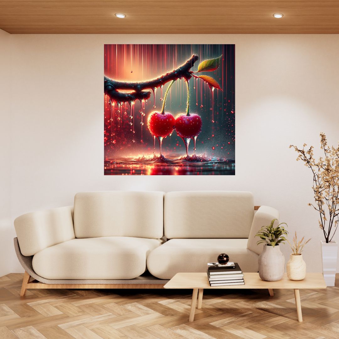 Poster Explosion de Fraîcheur : Tableau "Cerises sous la Pluie"