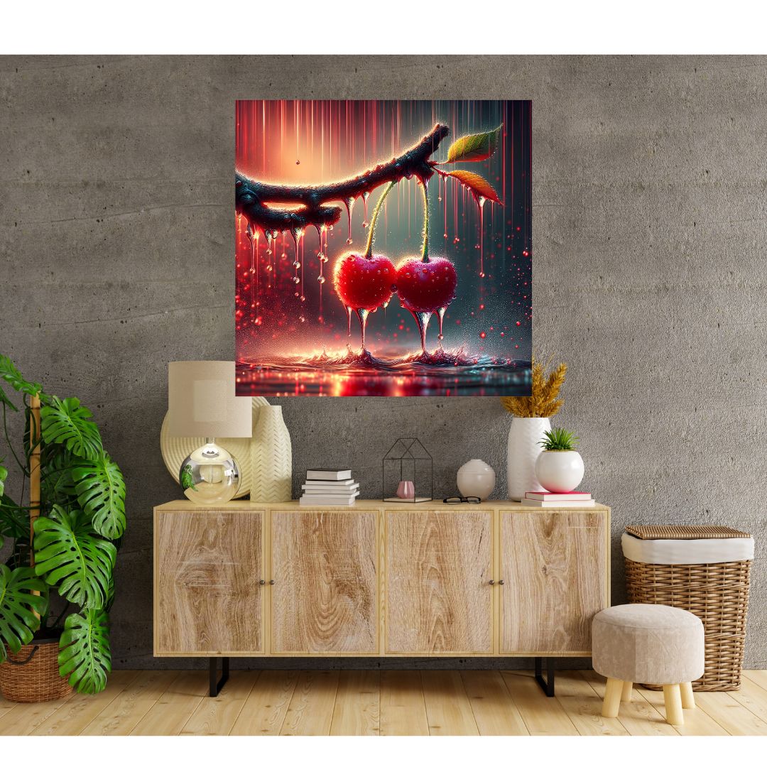 Poster Explosion de Fraîcheur : Tableau "Cerises sous la Pluie"