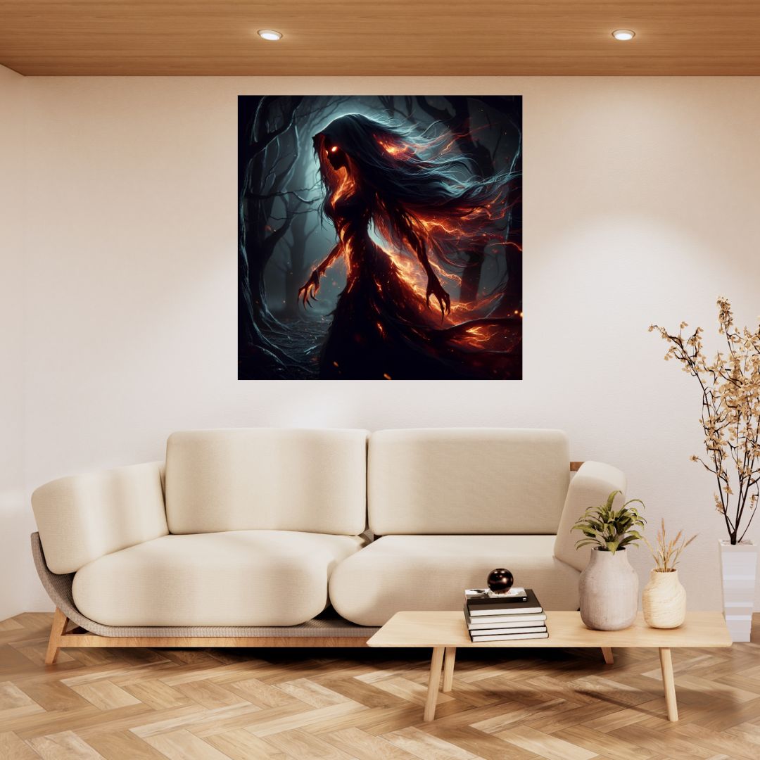 Modern Canvas Poster Spirit of Fire - Unique Dark Painting