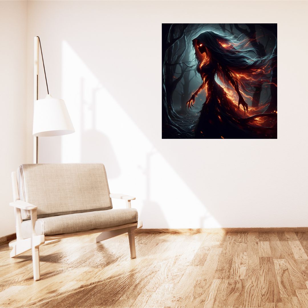 Modern Canvas Poster Spirit of Fire - Unique Dark Painting