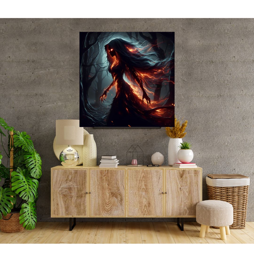 Modern Canvas Poster Spirit of Fire - Unique Dark Painting