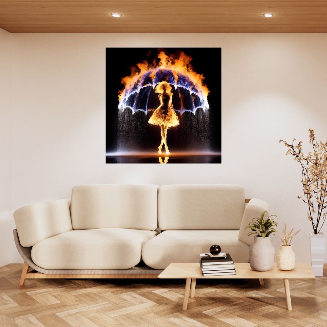 Póster Cuadro Mujer de Fuego y Agua Paraguas - Decoración de Pared 