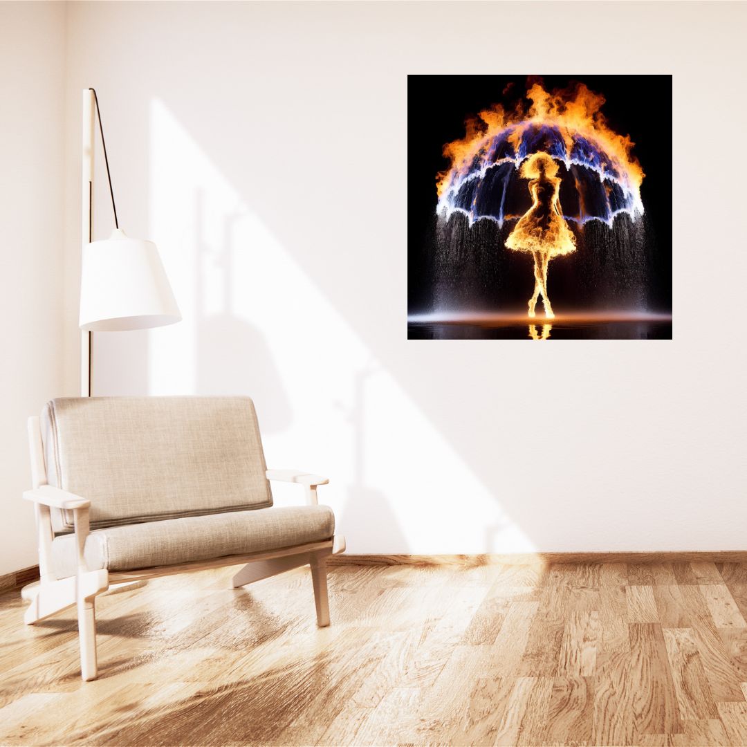 Póster Cuadro Mujer de Fuego y Agua Paraguas - Decoración de Pared 